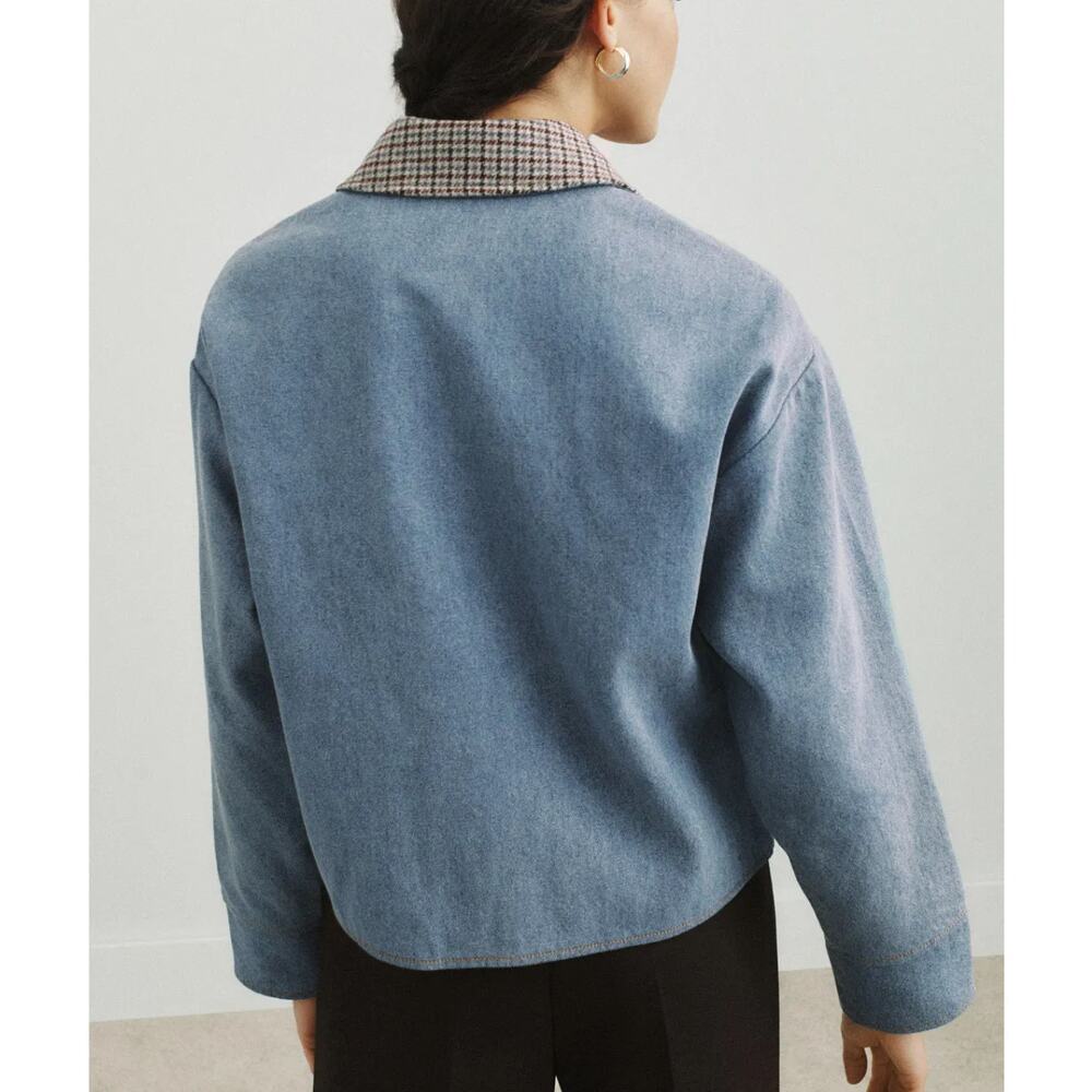 Sandro Denim Jacket SIZE 8 Oversized Barn Chore Coat Jean Tweed Designer $725 - Picture 2 of 12
